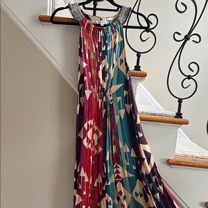 Ranna Gill Geometric Maxi Dress with Beaded Neckline